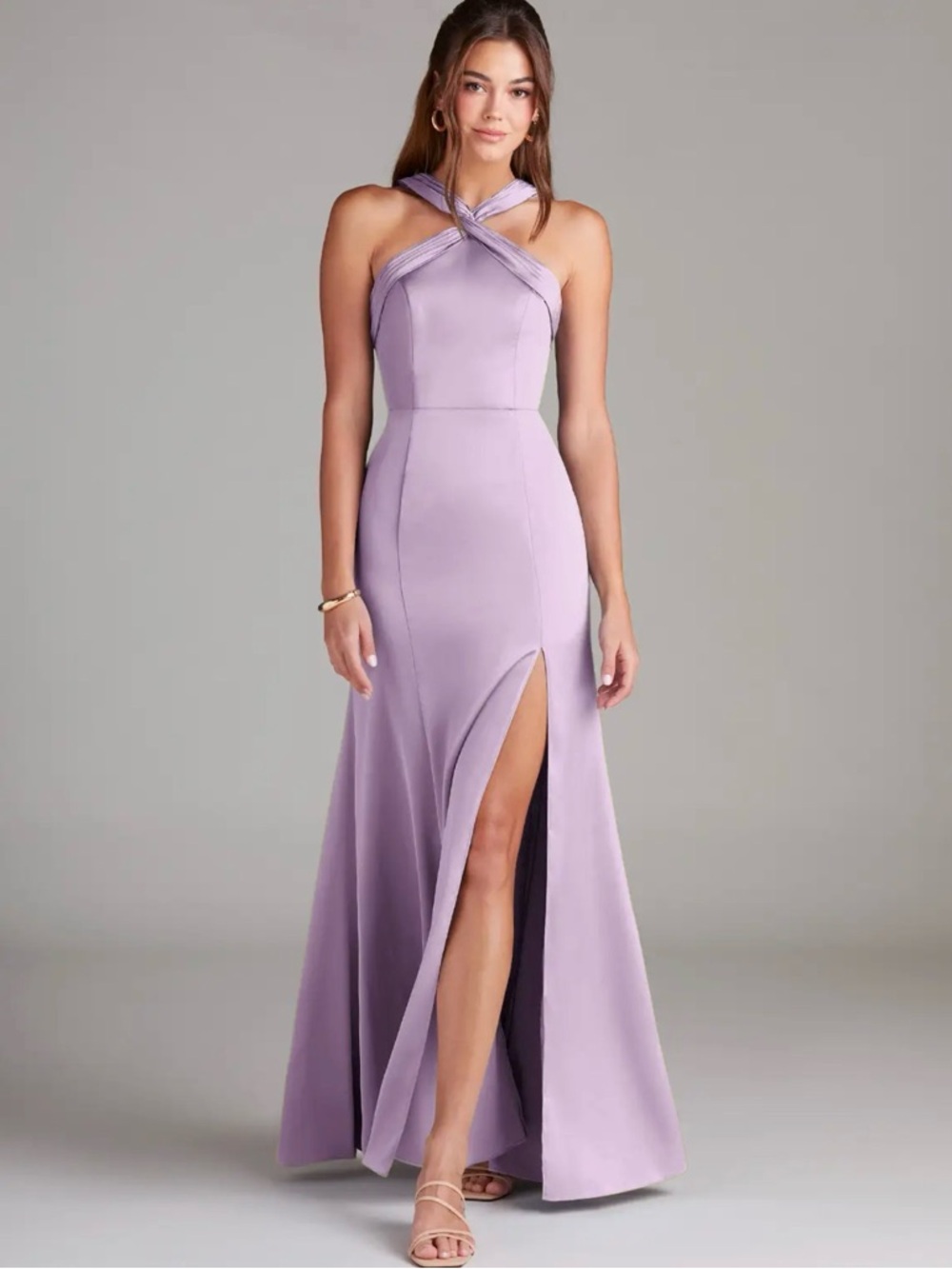 Azazie Lavender Cross-Neck Prom Gown with Thigh Slit